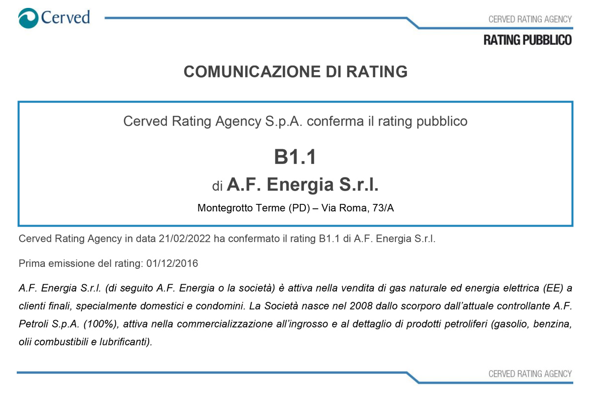 Comunicazione di rating Cerved Rating Agency